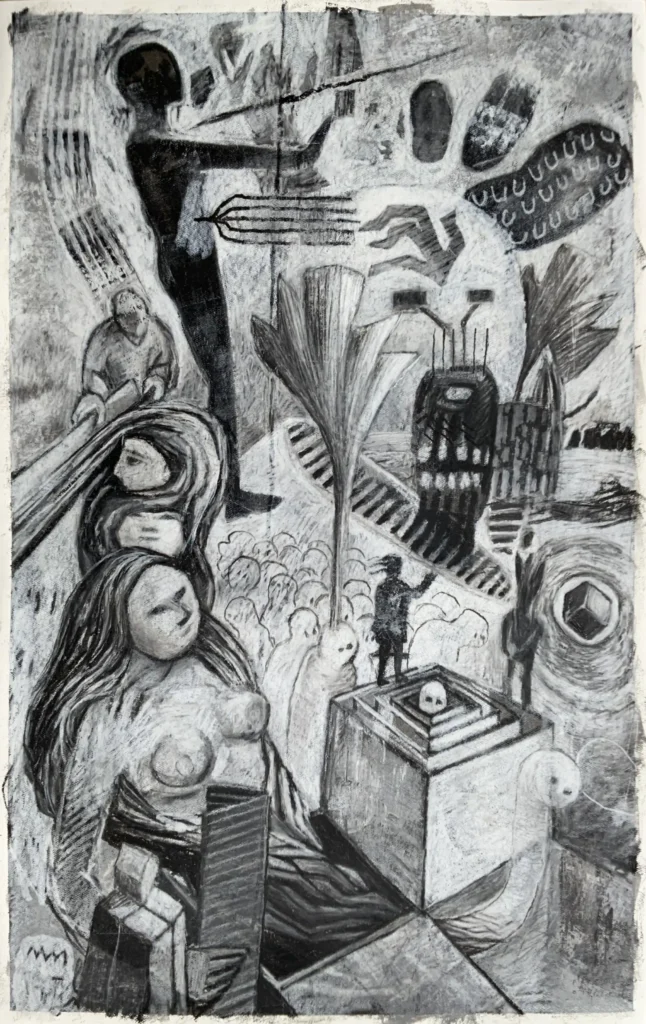 dirt-1, industry paint stick, ink, paper, 143x91cm